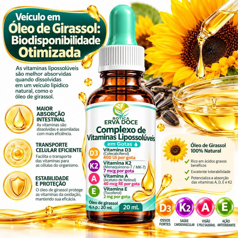 Complexo de Vitaminas  – Vitaminas D3, K2 MK-7, A e E 20ml