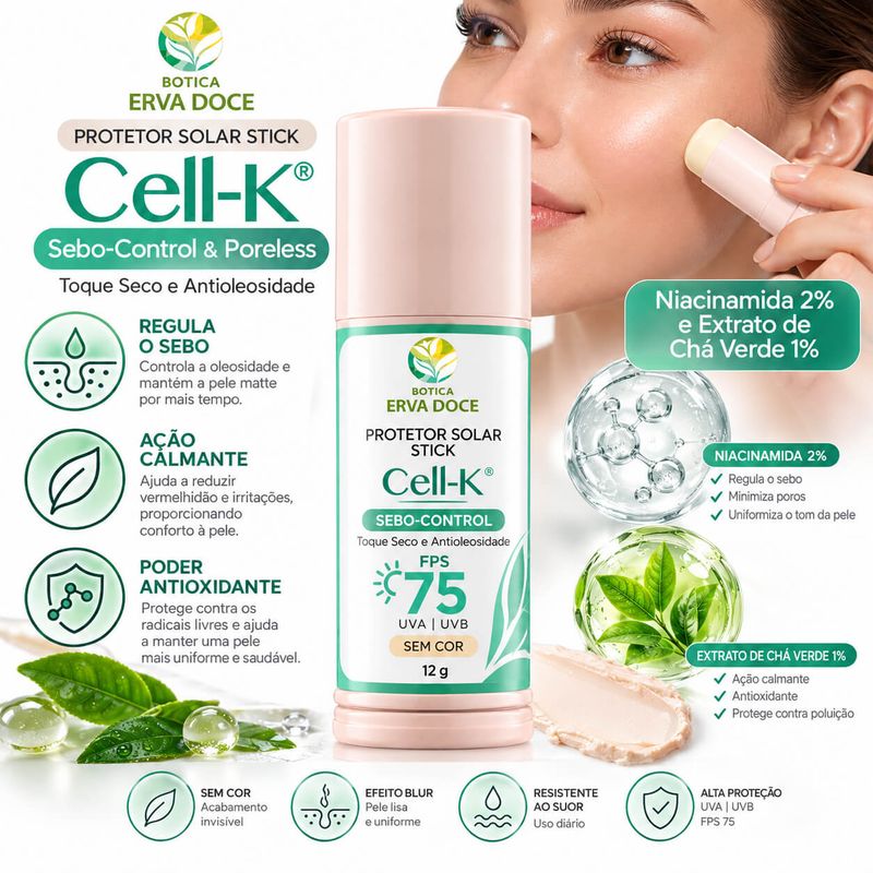 Filtro Stick FPS 75 Cell-K – Toque Seco e Antioleosidade 12g