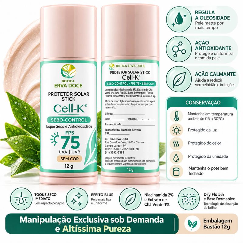 Filtro Stick FPS 75 Cell-K – Toque Seco e Antioleosidade 12g