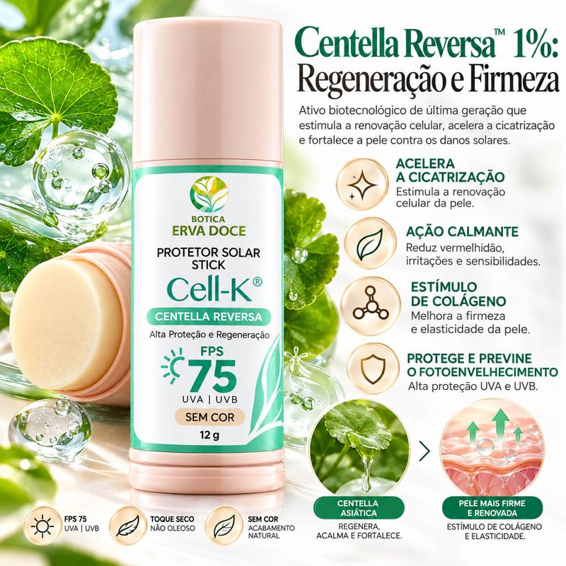 Protetor Solar Stick Cell-K -  Centella Reversa FPS 75 12g
