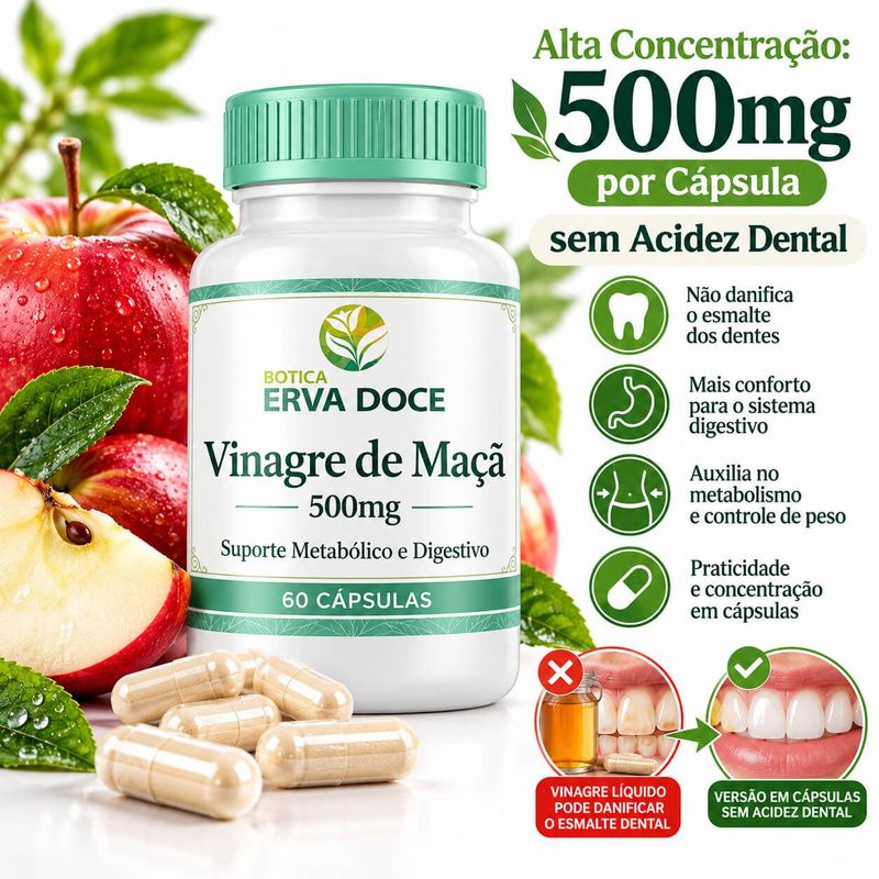 Vinagre de Maçã 500mg 60 cápsulas