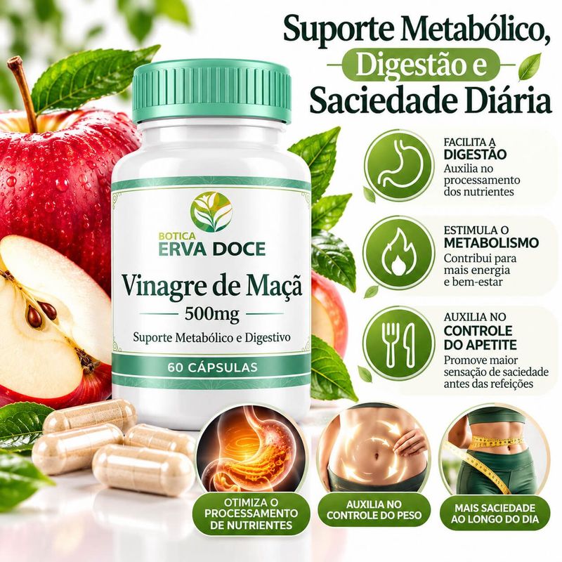 Vinagre de Maçã 500mg 60 cápsulas