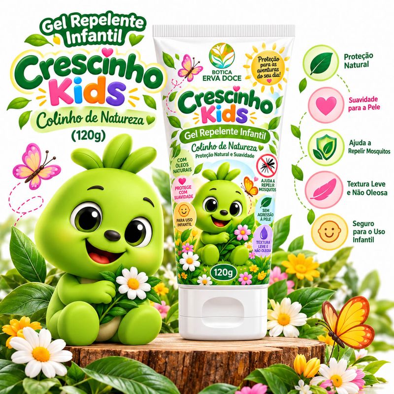 Gel Repelente Infantil Crescinho Kids Colinho de Natureza 120 gr