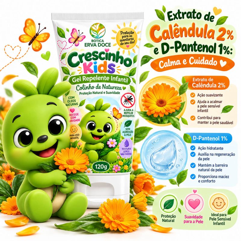 Gel Repelente Infantil Crescinho Kids Colinho de Natureza 120 gr