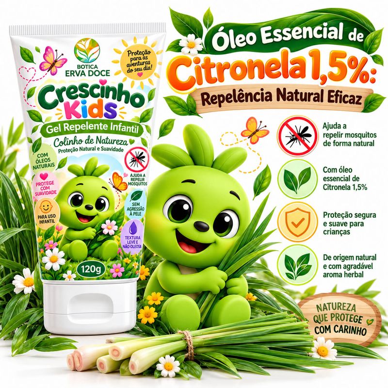 Gel Repelente Infantil Crescinho Kids Colinho de Natureza 120 gr