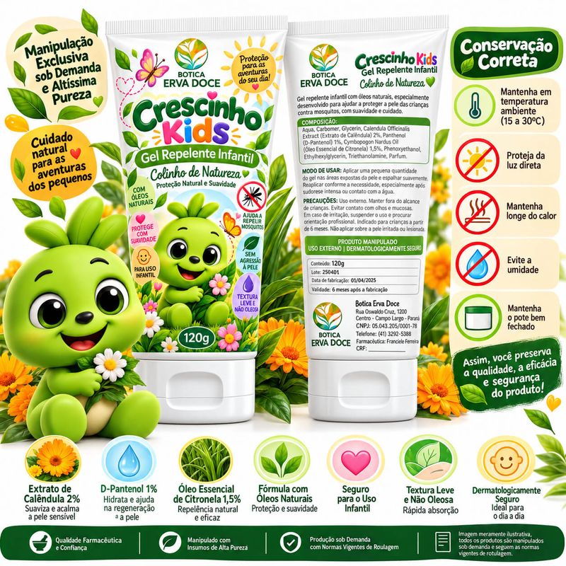 Gel Repelente Infantil Crescinho Kids Colinho de Natureza 120 gr