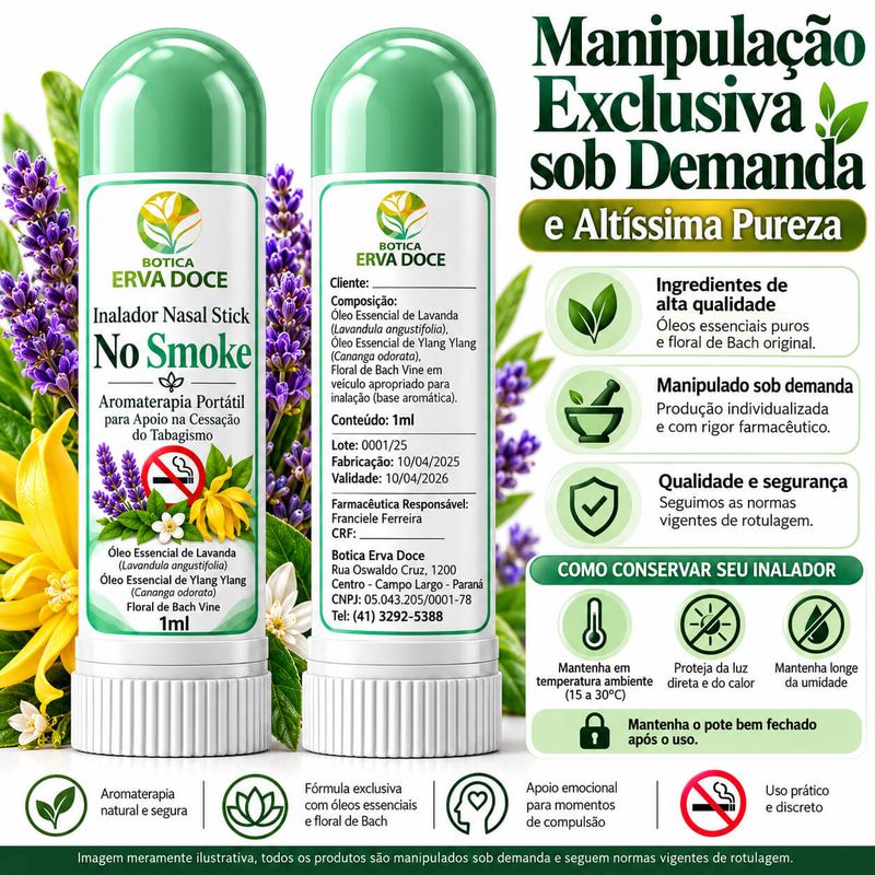 Inalador Nasal Stick No Smoke - Apoio Para Parar de Fumar