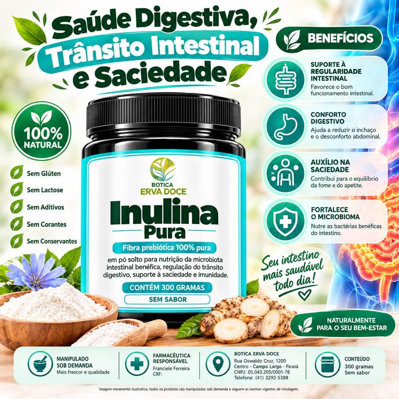 Inulina em Pó Solto -  Prebiótico Saúde Intestinal  300g