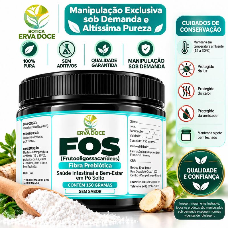 FOS Frutooligossacarídeos em Pó  - Prebiótico 150 gramas
