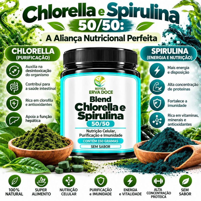 Blend Chlorella e  Spirulina 50/50 – Nutrição Celular 150g