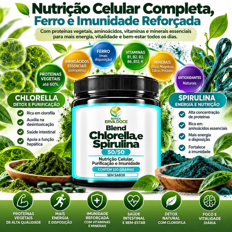 Blend Chlorella e  Spirulina 50/50 – Nutrição Celular 150g
