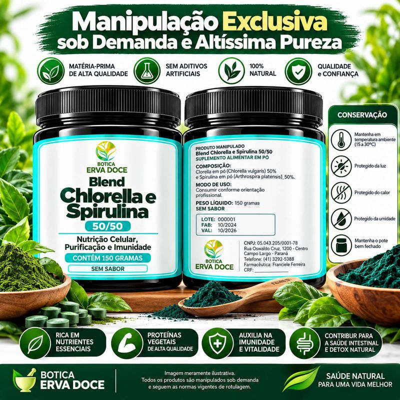 Blend Chlorella e  Spirulina 50/50 – Nutrição Celular 150g