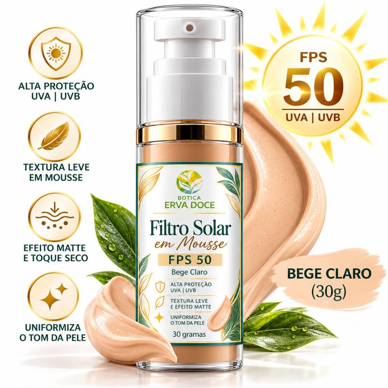 Protetor Solar em Mousse FPS 50 Bege Claro –  30g
