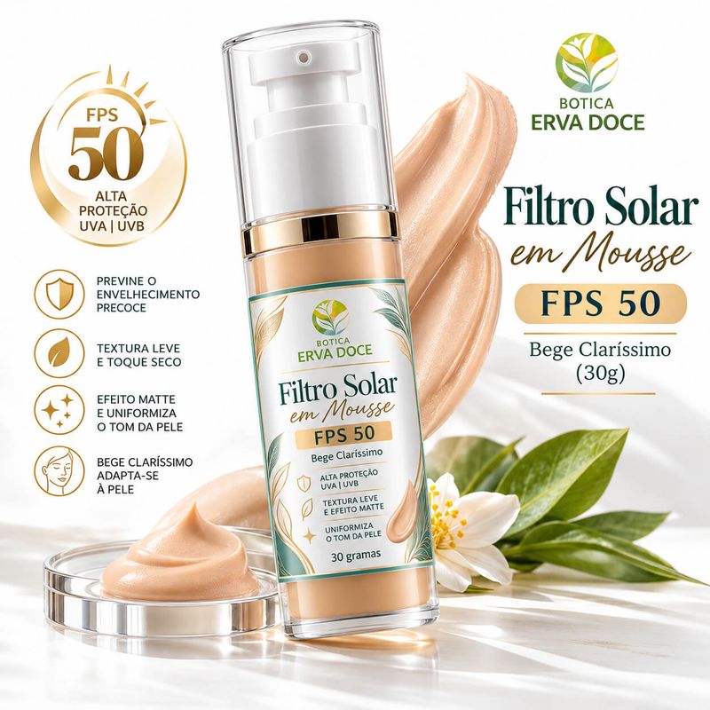 Protetor Solar em Mousse FPS 50 Bege Claríssimo  –  30g