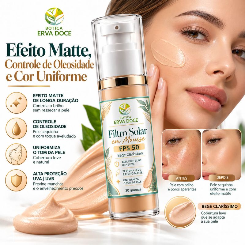Protetor Solar em Mousse FPS 50 Bege Claríssimo  –  30g