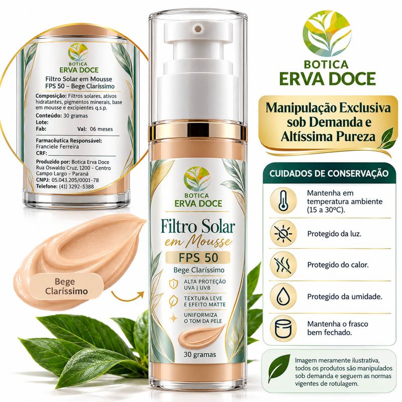 Protetor Solar em Mousse FPS 50 Bege Claríssimo  –  30g