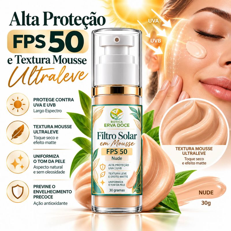 Protetor Solar em Mousse FPS 50 Nude  –  30g