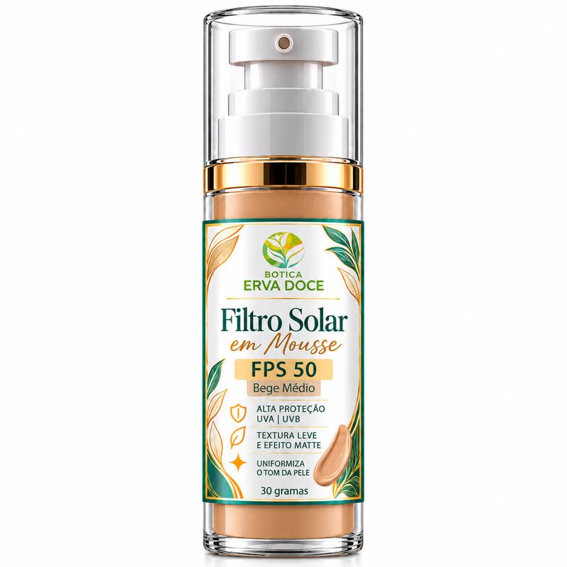 Protetor Solar em Mousse FPS 50 Bege Médio  –  30g