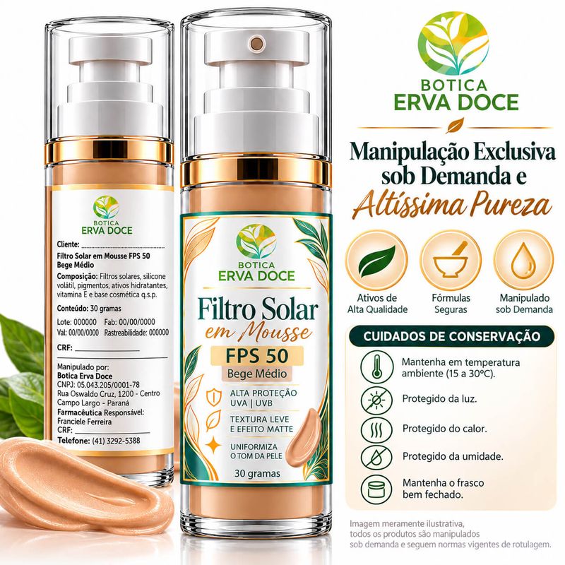 Protetor Solar em Mousse FPS 50 Bege Médio  –  30g