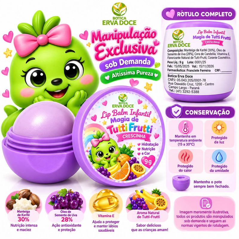 Lip Balm Magia de Tutti Frutti Crescinha – Hidratação 9g