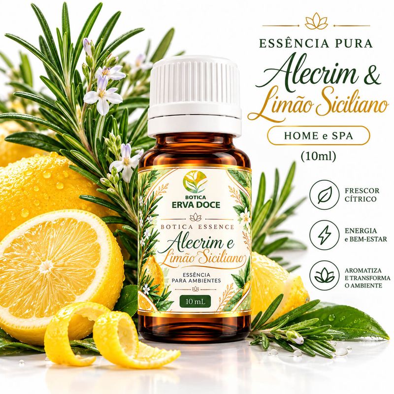 Essencia Pura Alecrim e Limão Siciliano – Aromatizante  10ml