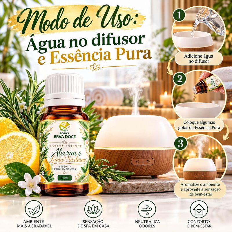 Essencia Pura Alecrim e Limão Siciliano – Aromatizante  10ml
