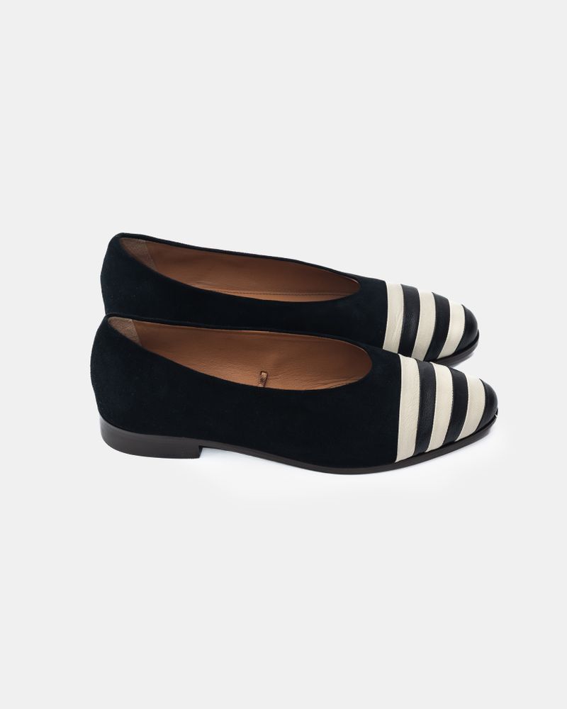 Sapatilha Gabi Listas Preto e Off-White