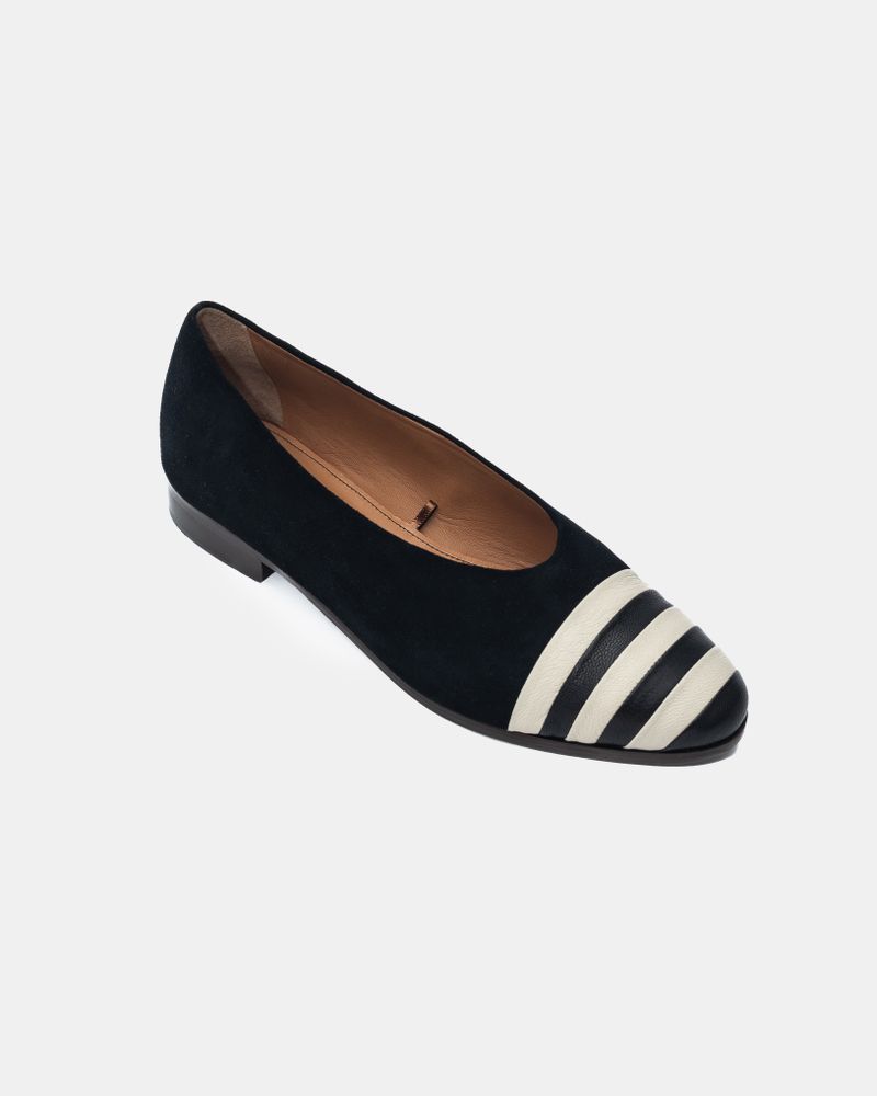 Sapatilha Gabi Listas Preto e Off-White