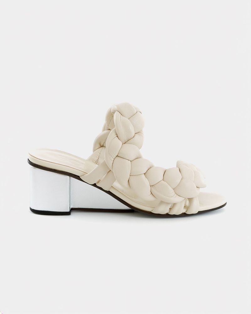 Sandália Salto Anabela Rapunzel  Off-White e Prata
