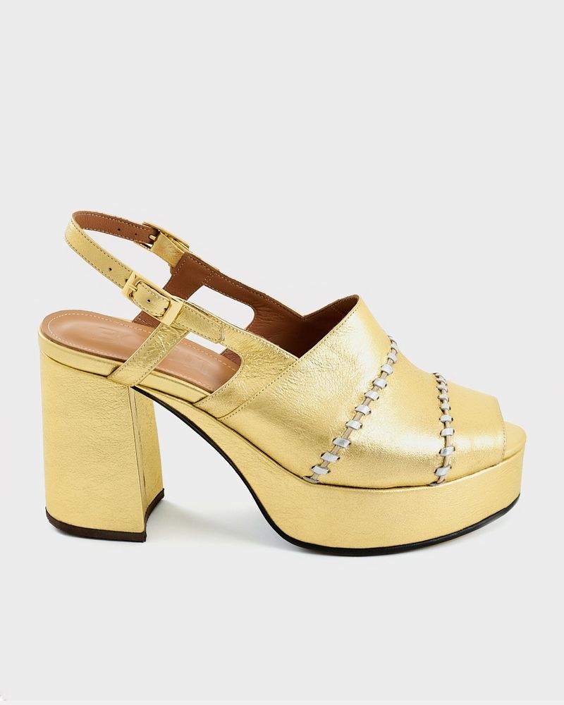 Sandália Salto Meia Pata Jane Ouro