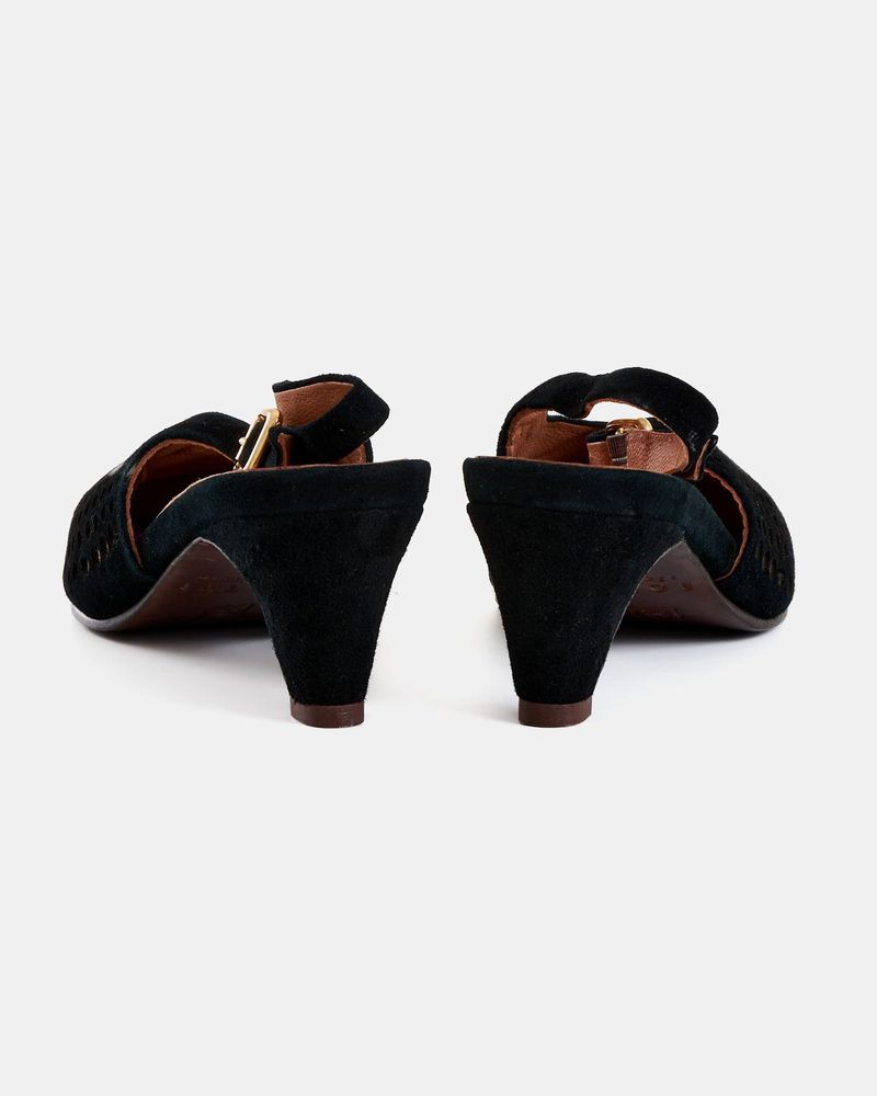 Scarpin Salto Liz Pingos Preto e Ouro