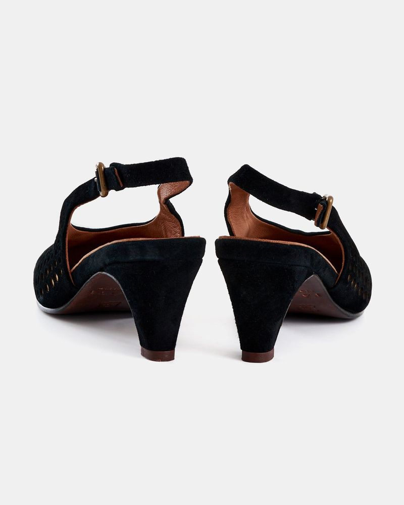 Scarpin Salto Liz Pingos Preto e Ouro
