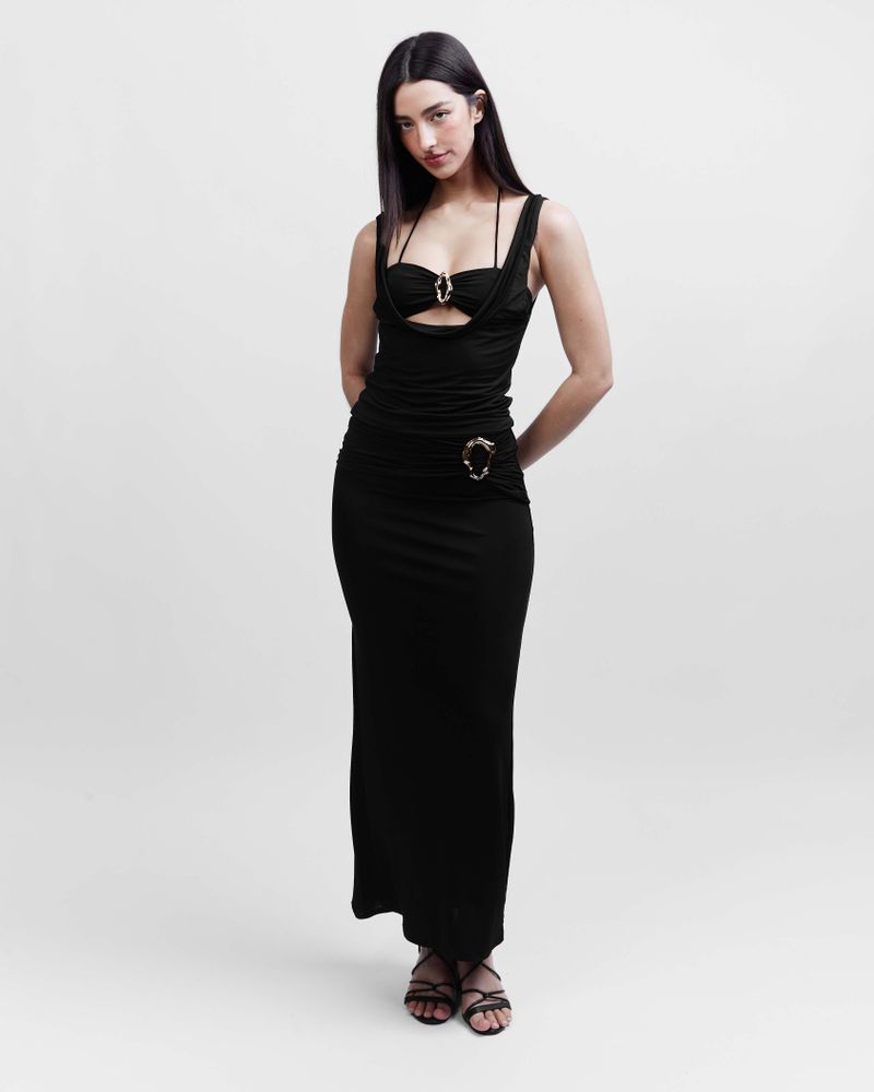 Solace skirt- Preto com metal dourado
