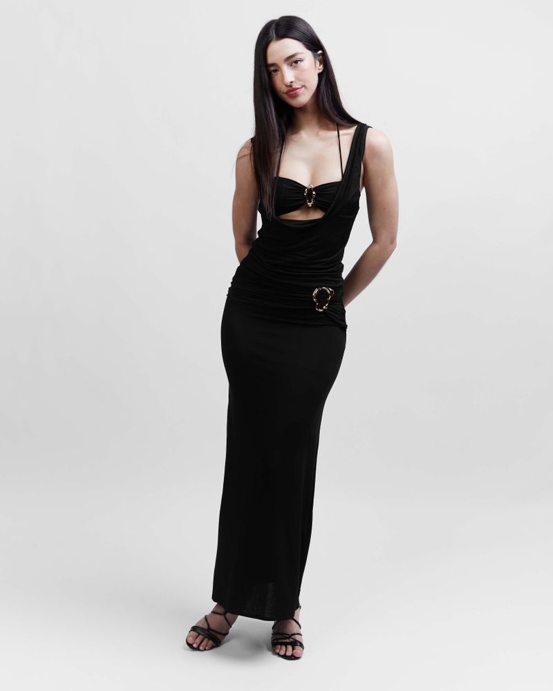 Solace skirt- Preto com metal dourado