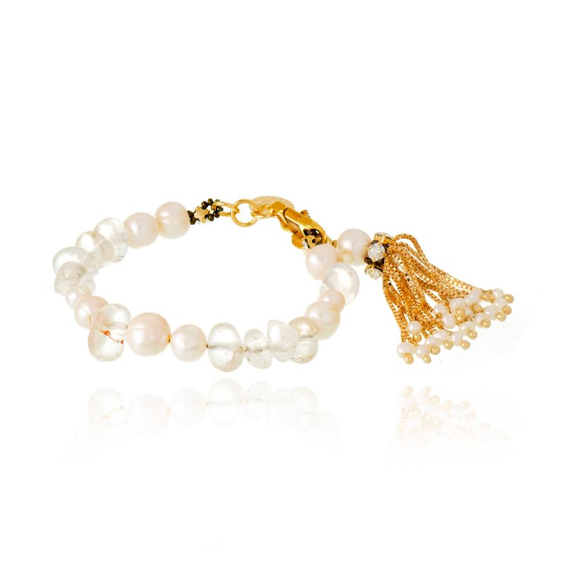 Pulseira Pingente Franjas  Pérolas&Quartzo