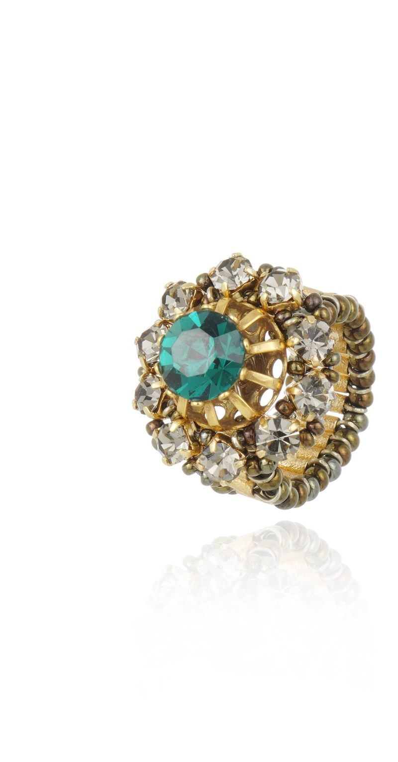 Anel Girassol Esmeralda & Black Diamond