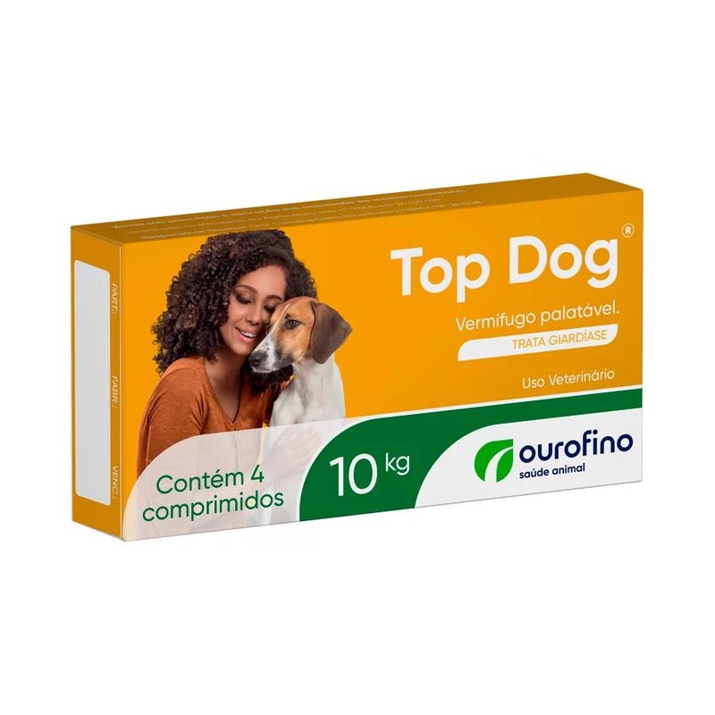 Ouro Fino Top Dog Vermífugo Caes 10kg - 4 Comprimidos