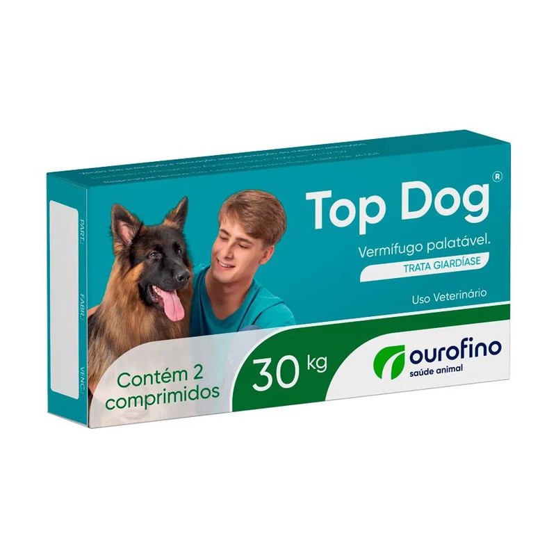 Ouro Fino Top Dog Vermífugo Caes 30kg - 2 Comprimidos