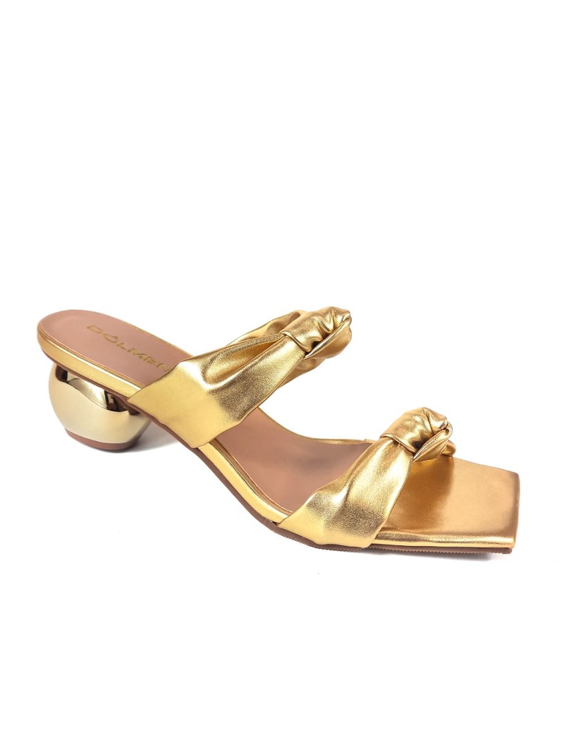 SANDALIA SALTO OVAL OURO