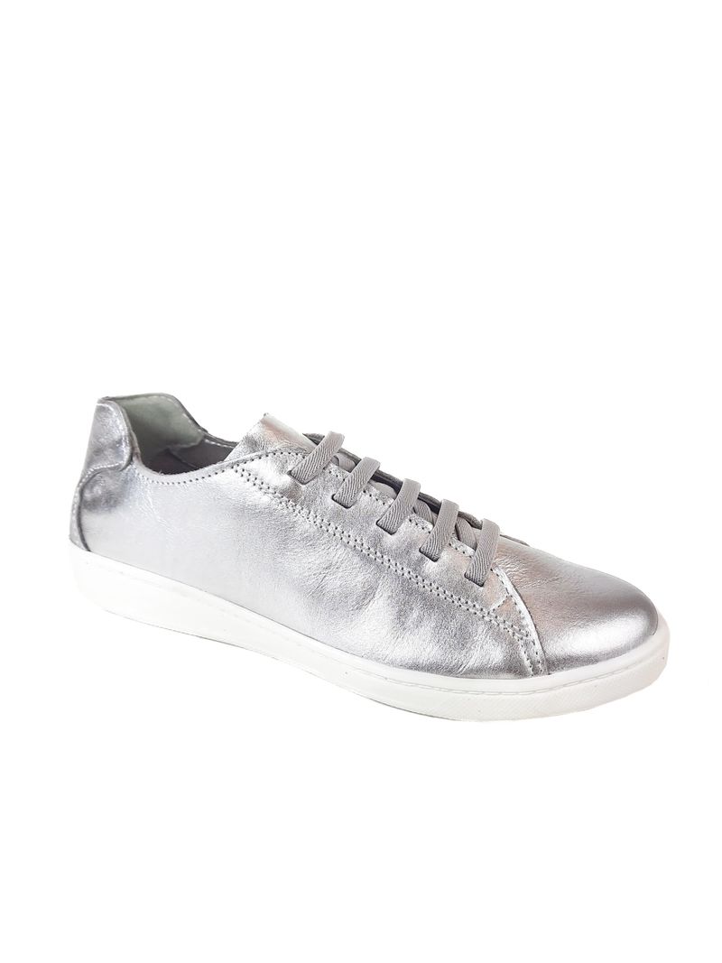 TENIS COURO METALIZADO PRATA