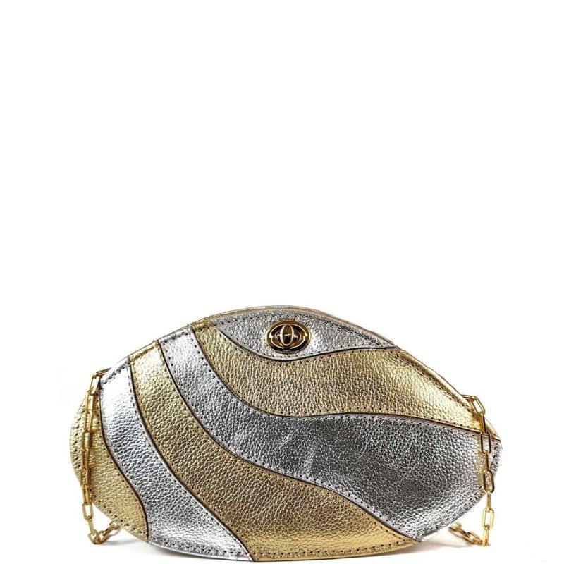 BOLSA TAIBA TIRACOLO COURO OURO/PRATA