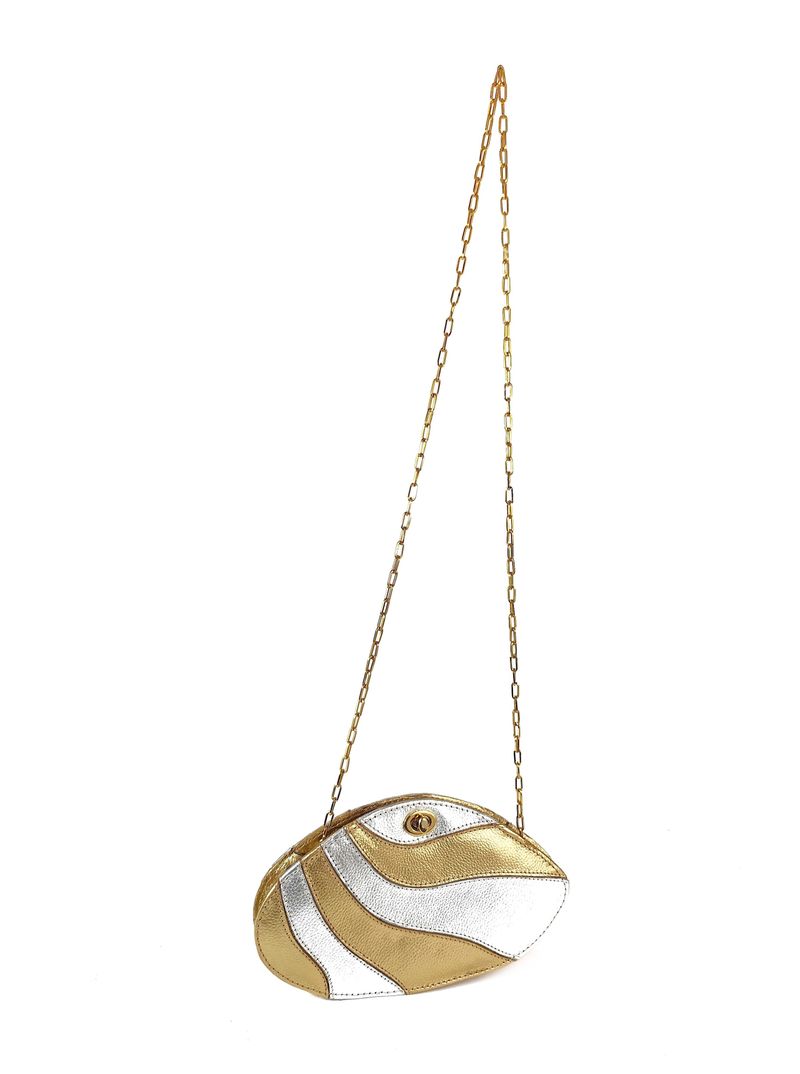 BOLSA TAIBA TIRACOLO COURO OURO/PRATA