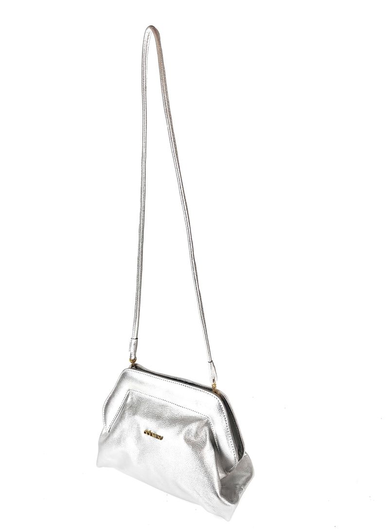 BOLSA AURORA CLUTCH COURO PRATA