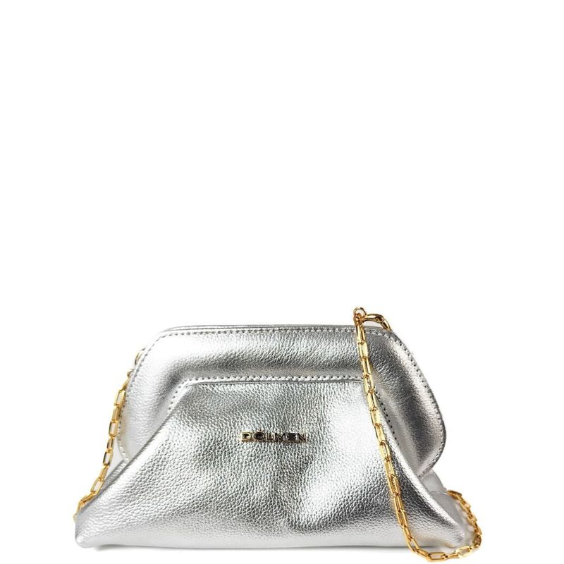 BOLSA AURORA CLUTCH COURO PRATA