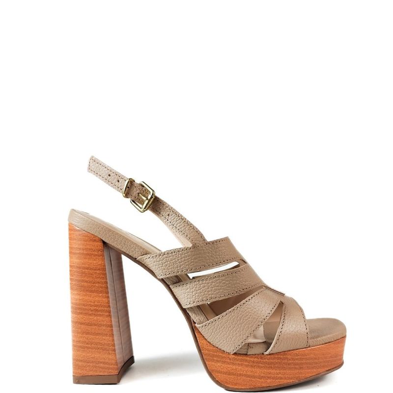 SANDALIA TAUPE SALTO MEIA PATA