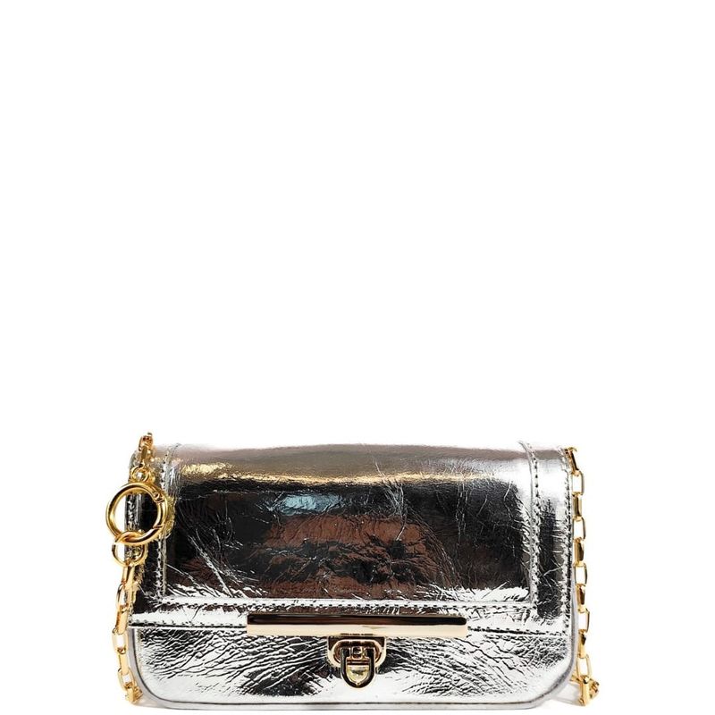 BOLSA NICOLE TIRACOLO COURO PRATA