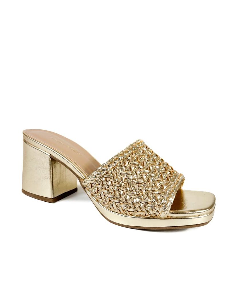 SANDALIA SALTO MEDIO TRESSE OURO