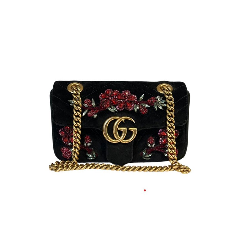 Bolsa Gucci Marmont Velvet Embroidered Preta