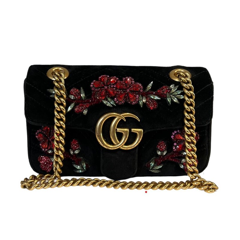 Bolsa Gucci Marmont Velvet Embroidered Preta