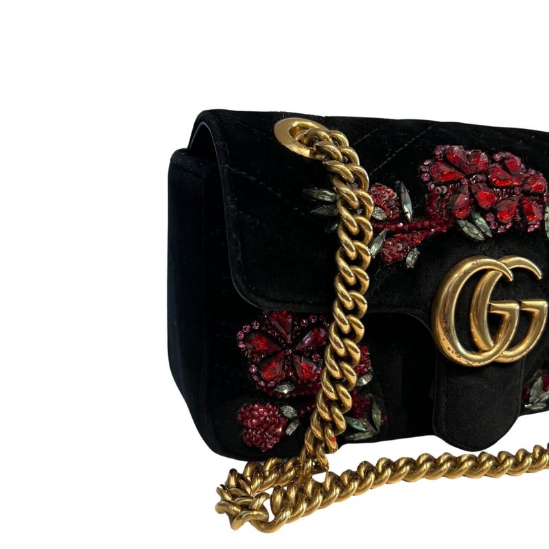 Bolsa Gucci Marmont Velvet Embroidered Preta